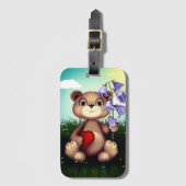 Bear Holding Bouquet Blume Gepäckanhänger (Vorderseite Vertikal)