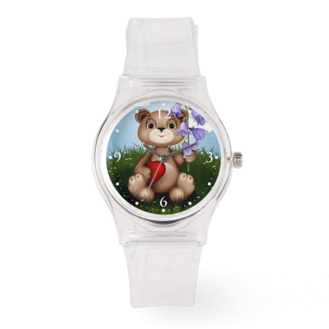 Bear Holding Bouquet Flower-30926 Armbanduhr (Vorderseite)