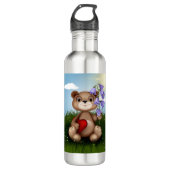 Bear Holding Bouquet Flower-30926 Edelstahlflasche (Vorderseite)