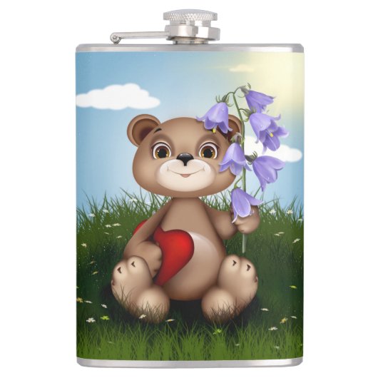 Bear Holding Bouquet Flower-30926 Flachmann (Vorderseite)