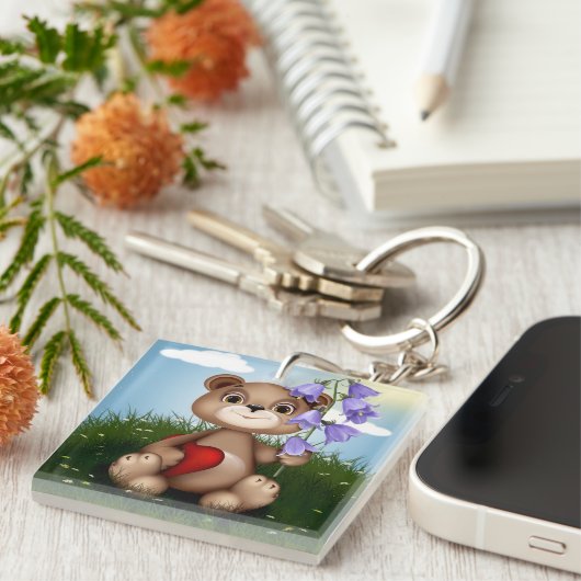 Bear Holding Bouquet Flower-30926 Schlüsselanhänger (Vorderseite rechts)