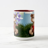 Bear Holding Bouquet Flower-30926 Zweifarbige Tasse (Mittel)