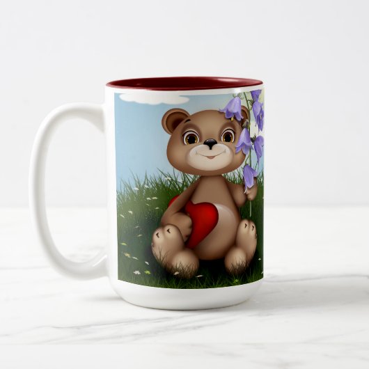 Bear Holding Bouquet Flower-30926 Zweifarbige Tasse (Links)