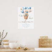 Bear Hot Air Ballon Baby Boy Dusche Willkommen Poster (Küche)