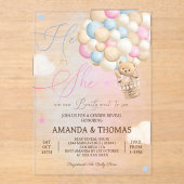 Bear Hot Air Ballon Gender Reveal Acryleinladungen (Vorderseite)