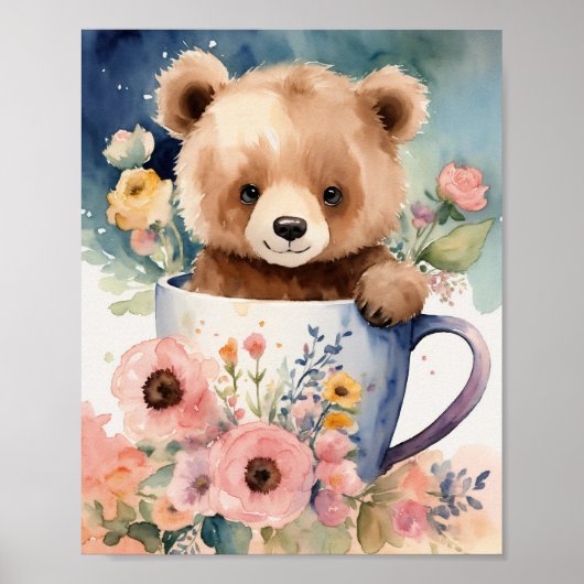 "Bear Hug Bouquet: Watercolor Cub Cuteness!" Poster (Vorne)