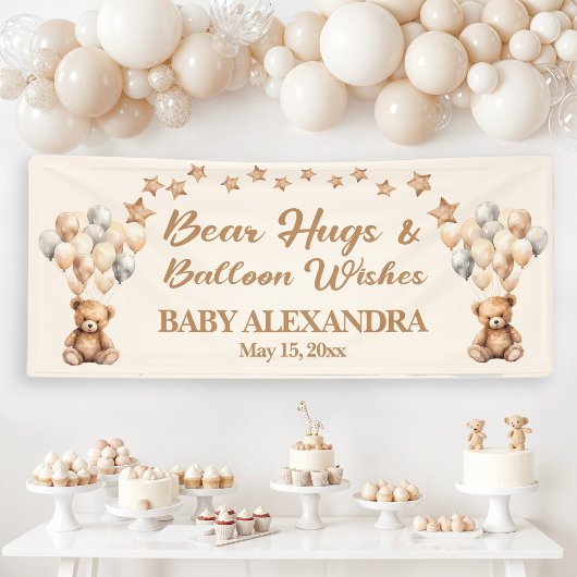 Bear Hugs Balloon will Baby Dusche Banner