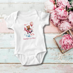 Bear in Airplane Daddy Co-Pilot Baby Girl Strampler