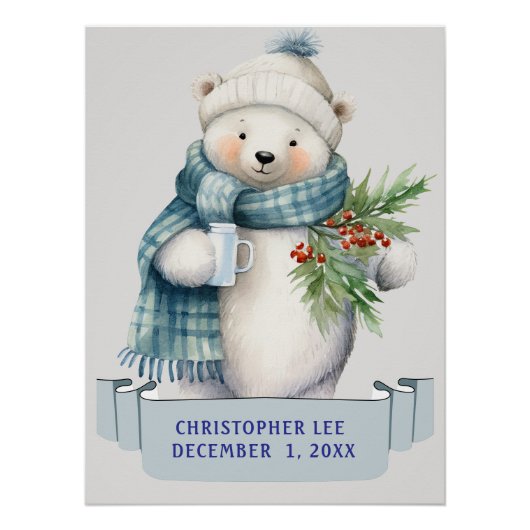 BEAR IN BLAU SCARF GREENERY KIDNAME POSTER (Vorderseite)