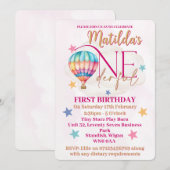 Bear in einem rosa Heißluftballon Einladungen (Vorne/Hinten)