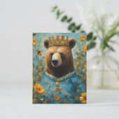 Bear in einer Krone mit Blume und Bienen Postkarte (Stehend Vorderseite)