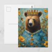 Bear in einer Krone mit Blume und Bienen Postkarte (Vorne/Hinten)