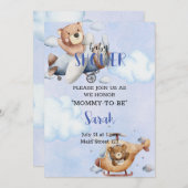 Bear in Flugzeug Babydusche Einladung (Vorne/Hinten)