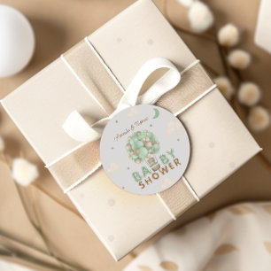 Bear in Green Hot Air Balloon Baby Dusche Runder Aufkleber