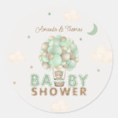 Bear in Green Hot Air Balloon Baby Dusche Runder Aufkleber (Vorderseite)