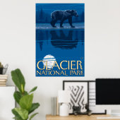 Bear in Moonlight - Glacier National Park, MT Poster (Heimbüro)