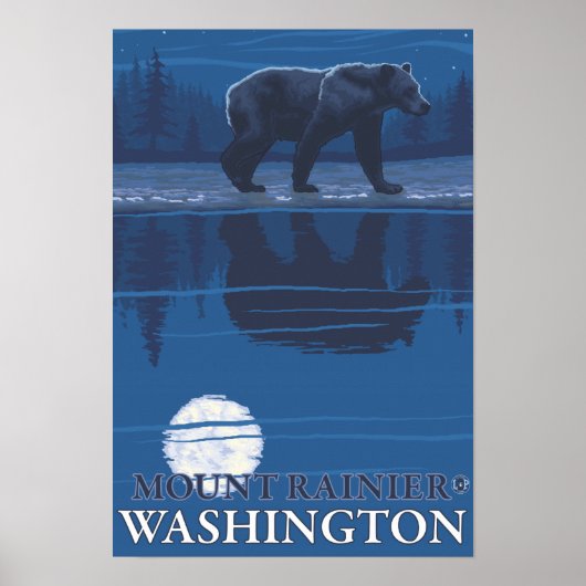 Bear in Moonlight - Mount Rainier, Washington Poster (Vorne)