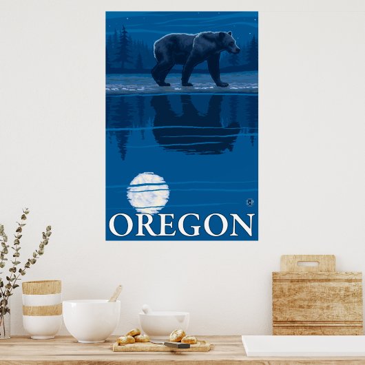 Bear in Moonlight - Oregon Poster (Küche)