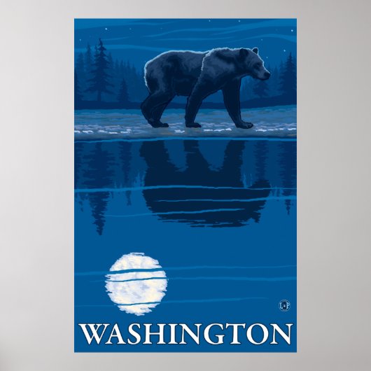 Bear in Moonlight - Washington Poster (Vorne)