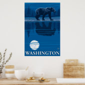 Bear in Moonlight - Washington Poster (Küche)
