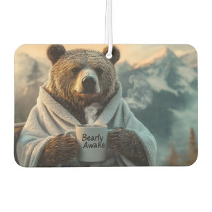 Bear in Robe Holding Kaffee Tasse Autolufterfrischer