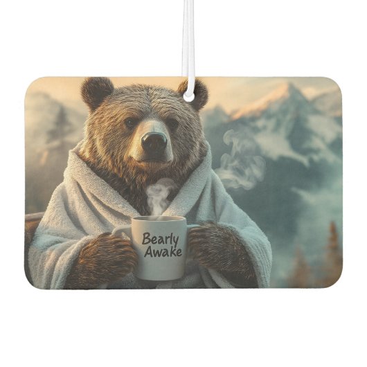 Bear in Robe Holding Kaffee Tasse Autolufterfrischer (Vorderseite)