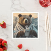 Bear in Robe Holding Kaffee Tasse Serviette (Beispiel)