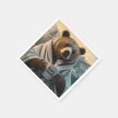 Bear in Robe Holding Kaffee Tasse Serviette (Ecke)