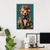 Bear In Suit Poster, Bear Portrait, Bear Oil Poster (Heimbüro)