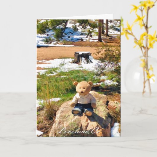 Bear in Woods Funny Grußkarte Karte (Gelbe Blume)