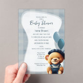 Bear Jean Baby Shower Blue Akryllische Einladung (Insitu (Handheld))