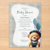 Bear Jean Baby Shower Blue Akryllische Einladung (Vorderseite)