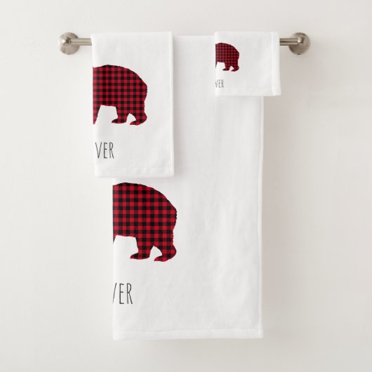 Bear Kariert Tartan Name Weihnachten Badhandtuch Set (Insitu)