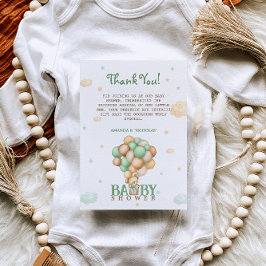 Bear Light Green Balloons Babydusche Vielen Dank Dankeskarte