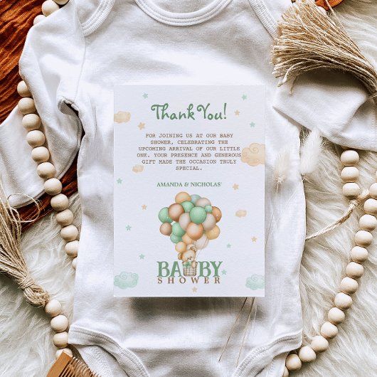 Bear Light Green Balloons Babydusche Vielen Dank Dankeskarte
