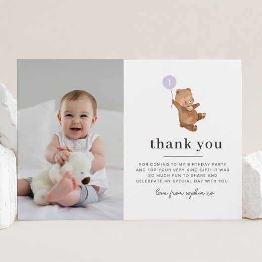 Bear Lila Balloon Foto Danke, Card Einladung