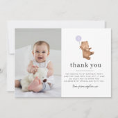 Bear Lila Balloon Foto Danke, Card Einladung (Vorderseite)