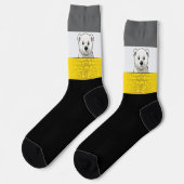 Bear looking over wall, Yellow, Black and Gray Socken (Linkes Detail)