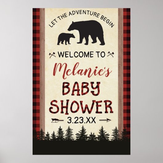 Bear Lumberjack Baby Dusche Begrüßungszeichen Plak Poster (Vorne)