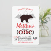 Bear Lumberjack Boy Erster Geburtstag Einladung (Stehend Vorderseite)