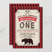 Bear Lumberjack Einladung zum 1. Geburtstag (Vorne/Hinten)