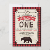 Bear Lumberjack Einladung zum 1. Geburtstag (Vorderseite)