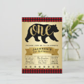 Bear Lumberjack Einladungen zum ersten Geburtstag (Stehend Vorderseite)