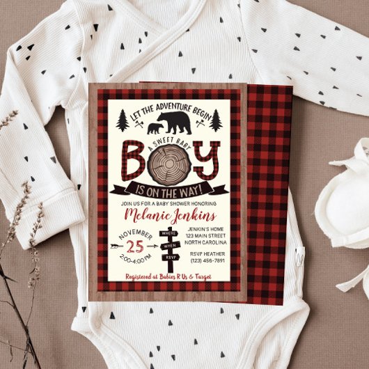 Bear Lumberjack Flannel Boy Baby Dusche Einladung