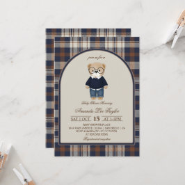 Bear Luxury Plaid Boy Baby Shower Einladung