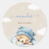 Bear Minimal Blue Baby Boy Dusche Runder Aufkleber (Vorderseite)