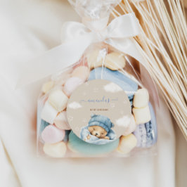 Bear Minimal Blue Baby Boy Dusche Runder Aufkleber