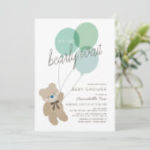 Bear Mint Green Baby Shower Einladung abwarten (Stehend Vorderseite)