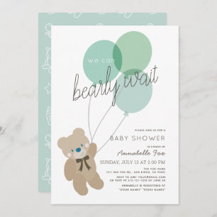 Bear Mint Green Baby Shower Einladung abwarten