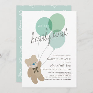 Bear Mint Green Virtual Baby Dusche warten Einladung